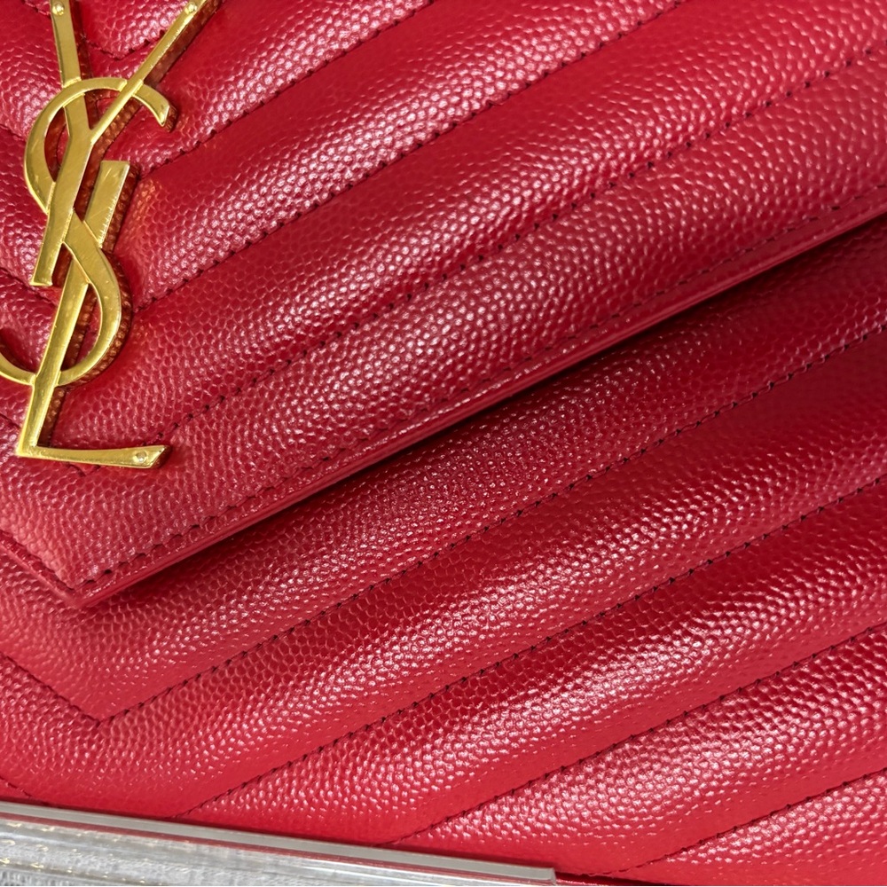 Yves Saint Laurent Red Envelope Chevron Leather Clutch - Picture 4 of 12